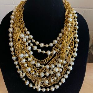 Sassy Jones Luxurious Gold and Pearl Layered Statement Necklace